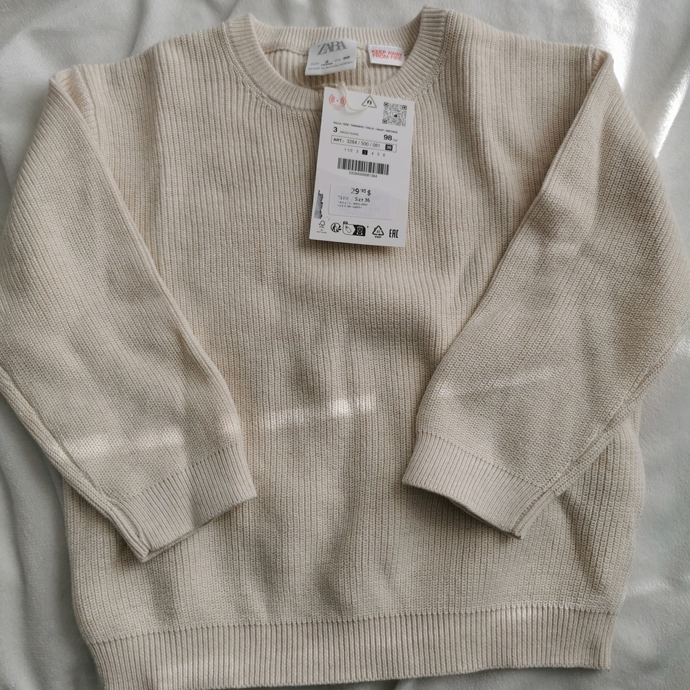 Zara Toddler Beige Crew Neck Sweater
